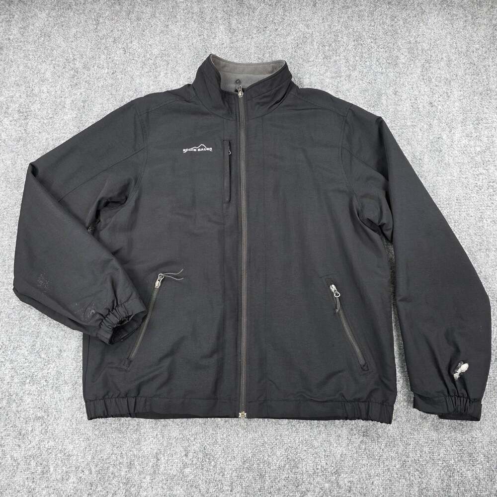 Eddie Bauer Jacket Mens Large Black Fleece Lined Insulated Zip Outdoor EB520